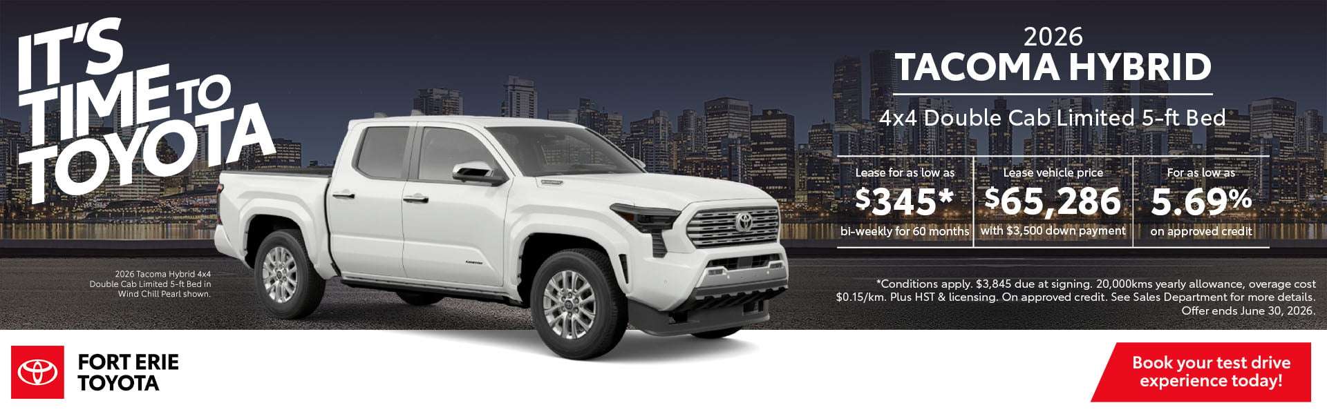 2026 Toyota Tacoma Hybrid lease offer at Fort Erie Toyota