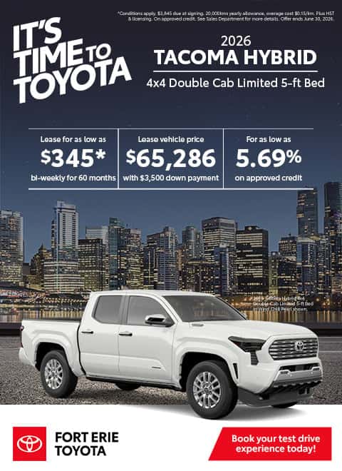 2026 Toyota Tacoma Hybrid lease offer at Fort Erie Toyota