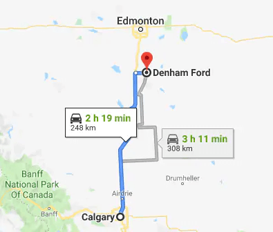 directions to denham ford in wetaskiwin from calgary, ab