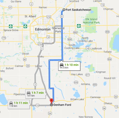 New and used Ford Dealership Directions from Fort Saskatchewan, Alberta